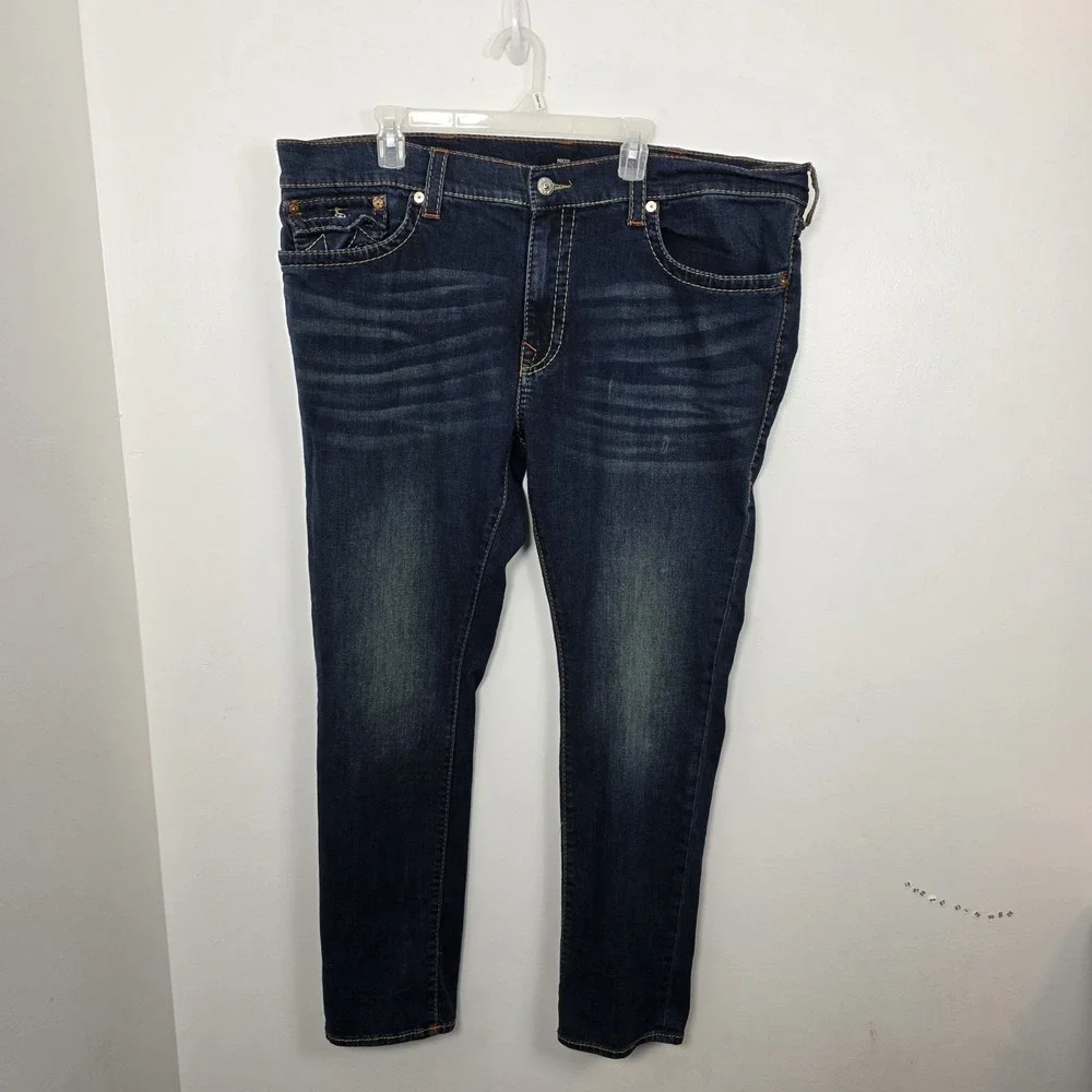 True Religion Dark Wash Men's Rocco Relaxed Skinny‎ Stretchy Y2K Jeans Size 44